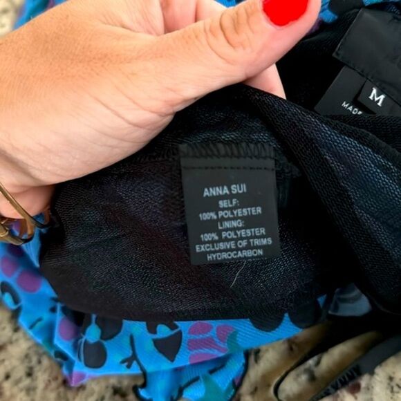 Anna Sui Womens Blue Ruffle Trim Field Flower Pants M Boho Festival Wide Leg - Picture 11 of 11